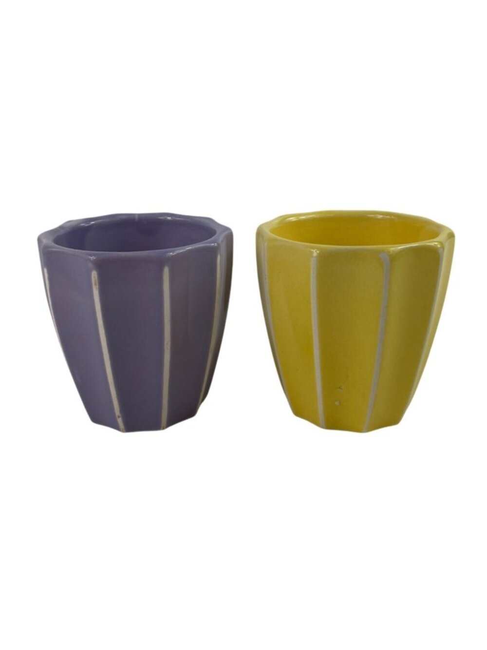 Vintage Ceramic Fluted Vases Planter Candle Holder Set Of 2 Yellow & Lavender